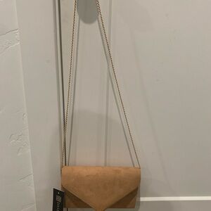Tan Suede Envelope Clutch